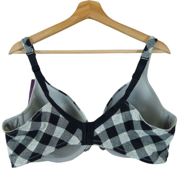 Lane Bryant Cacique Black and Gray Plaid Tshirt Comfort Bra 44C NWT - Picture 2 of 7